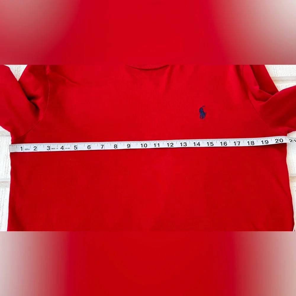Polo Ralph Lauren Men’s Long Sleeved Tee Shirt Red with Navy Size Medium‎